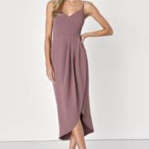 Lulus Reinette mauve purple midi dress faux wrap skirt NWTs Size M